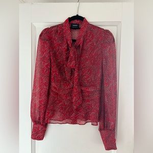 Bardot Red and White Flower Button up tie blouse